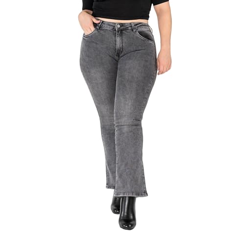 Nina Carter P201 Damen Jeanshosen großen Größen L-5XL Bootcut High Waist Flared Plus Size Jeans Used-Look (Grau (P201-17), XXL) von Nina Carter