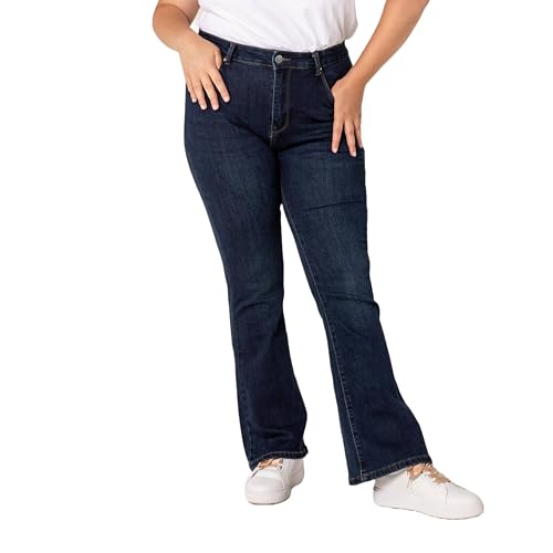 Nina Carter P201 Damen Jeanshosen großen Größen L-5XL Bootcut High Waist Flared Plus Size Jeans Used-Look (Tiefblau (P201-2), XXL) von Nina Carter