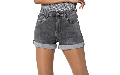Nina Carter P202 Damen Kurzer Jeans Short Denim Kurze Hose A-Linie Short High Waist Used Look Sommershort (L, Grau (P160)) von Nina Carter