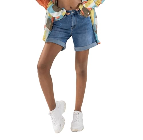 Nina Carter P208 Damen High-Waist Jeans-Shorts im Used-Look Mittel-Oberschenkel Denim Sommershorts (Blau (P208-5), XL) von Nina Carter