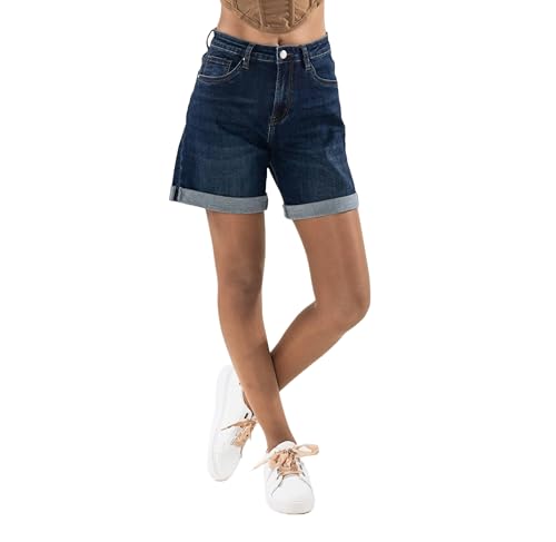 Nina Carter P208 Damen High-Waist Jeans-Shorts im Used-Look Mittel-Oberschenkel Denim Sommershorts (Dunkelblau (P208-2), XL) von Nina Carter