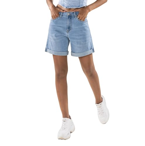 Nina Carter P208 Damen High-Waist Jeans-Shorts im Used-Look Mittel-Oberschenkel Denim Sommershorts (Hellblau (P208-6), XL) von Nina Carter