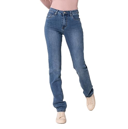 Nina Carter P209 Damen High Waist Tall Jeans Straight Leg Jeanshose mit geradem Beinschnitt Used-Look, Blau (P209-5), L von Nina Carter