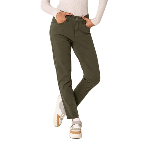 Nina Carter P210 Damen Mom Jeans High Waist Jeanshosen Used-Look Stretchjeans, Khaki (P210-2), M von Nina Carter