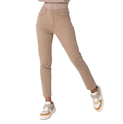 Nina Carter P210 Damen Mom Jeans High Waist Jeanshosen Used-Look Stretchjeans, Taupe (P210-18), XS von Nina Carter