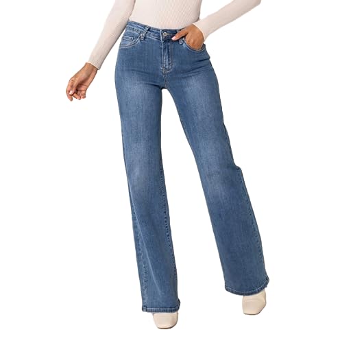 Nina Carter P211 Damen Tall Bootcut Jeans High Waist Schlaghosen Stretchjeans Jeanshosen Used-Look, Blau (P211-5), L von Nina Carter