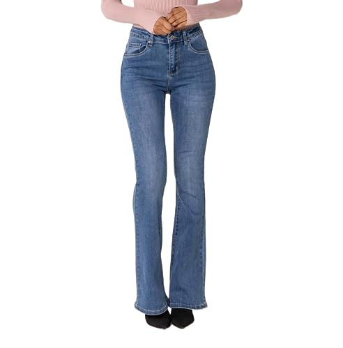 Nina Carter P212 Damen Tall Bootcut Jeans High Waist Schlaghosen Stretchjeans Jeanshosen Used-Look, Blau (P212-5), M von Nina Carter