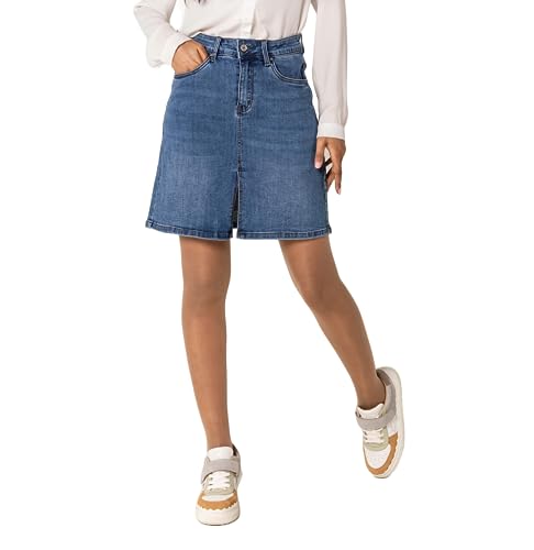 Nina Carter P213 Damen Kurzer Jeansrock mit Vorderem Schlitz Reißverschluss Stretch Used-Look, Blau (P213-5), XXL von Nina Carter