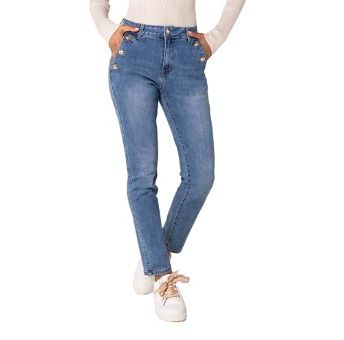Nina Carter P216 Damen Mom Jeans High Waist Jeanshosen Used-Look Stretchjeans, Blau (P216-5), XL von Nina Carter