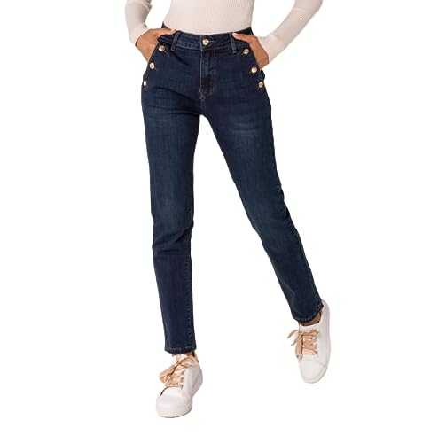 Nina Carter P216 Damen Mom Jeans High Waist Jeanshosen Used-Look Stretchjeans, Dunkelblau (P216-2), XL von Nina Carter