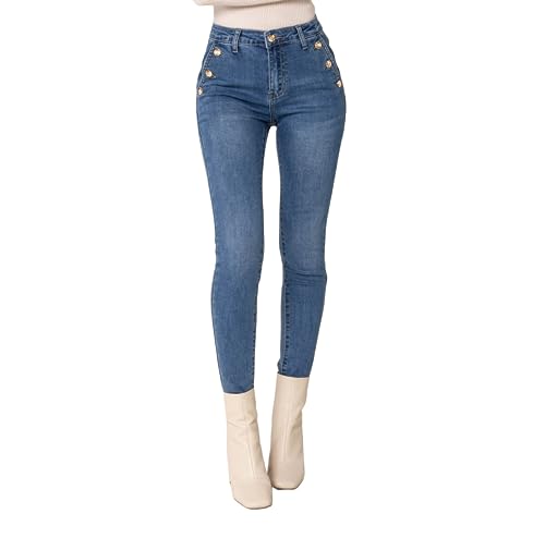 Nina Carter P217 Damen Skinny Jeans High Waist Jeanshosen Used-Look Stretchjeans, Blau (P217-5), L von Nina Carter