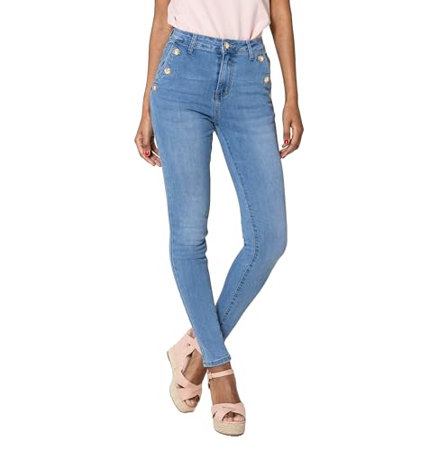 Nina Carter P217 Damen Skinny Jeans High Waist Jeanshosen Used-Look Stretchjeans, Hellblau (P217-6), M von Nina Carter