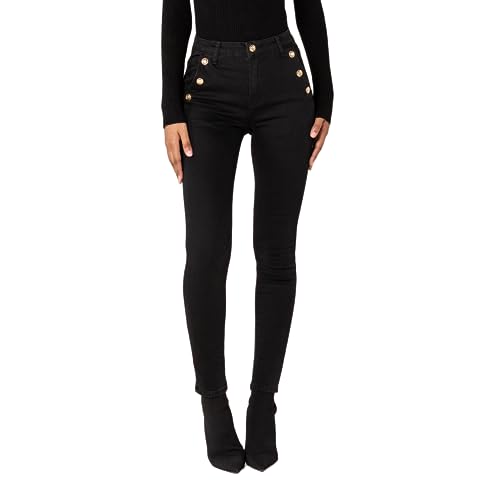 Nina Carter P217 Damen Skinny Jeans High Waist Jeanshosen Used-Look Stretchjeans, Schwarz (P217-8), L von Nina Carter