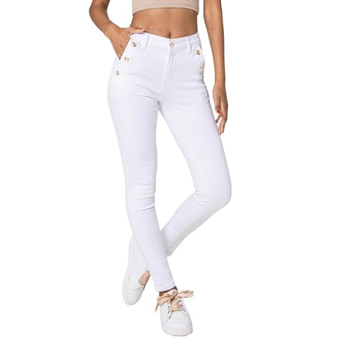 Nina Carter P217 Damen Skinny Jeans High Waist Jeanshosen Used-Look Stretchjeans, Weiß (P217-10), L von Nina Carter