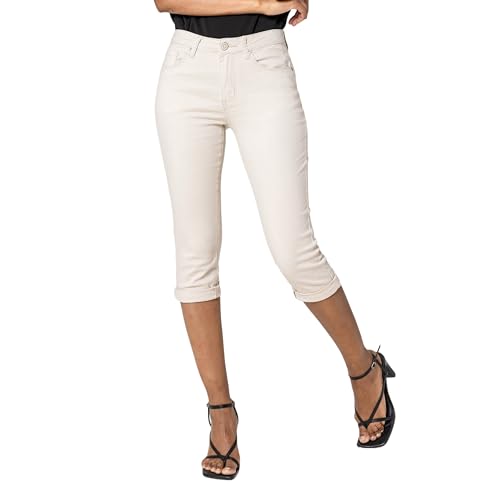Nina Carter P260 Damen Capri Skinny Fit Jeanshosen HIGH Waist Sommer Jeans (Creme (P230-39), M) von Nina Carter