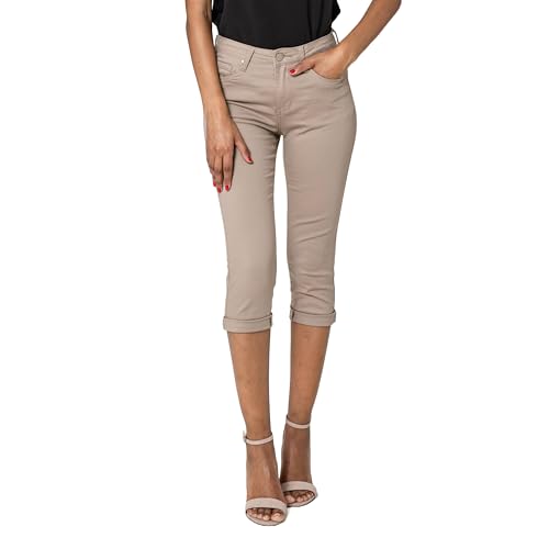 Nina Carter P260 Damen Capri Skinny Fit Jeanshosen HIGH Waist Sommer Jeans (Taupe (P230-18), M) von Nina Carter