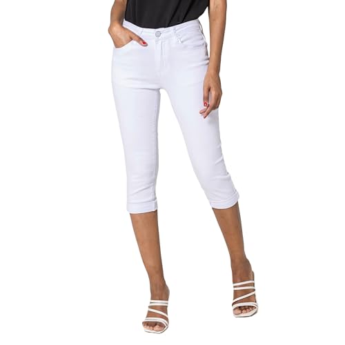 Nina Carter P260 Damen Capri Skinny Fit Jeanshosen HIGH Waist Sommer Jeans (Weiß (P230-2), XXL) von Nina Carter