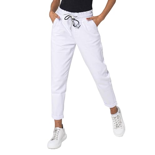 Nina Carter P500 Damen Jogginghose High Waist Jeanshosen Sommer Jeans (Weiß (P500-2), M) von Nina Carter