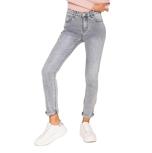Nina Carter Q1803 Damen High Waist Straight Leg Jeans - Regular Fit Jeanshose mit geradem Beinschnitt Used-Look, Grau-Blau (Q1803-8), L von Nina Carter
