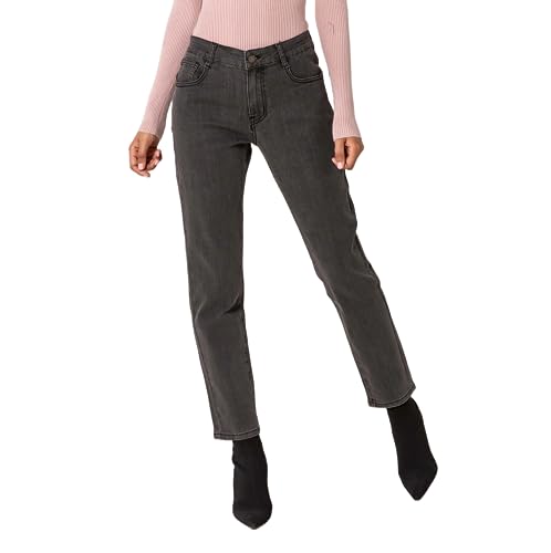 Nina Carter Q1806 Damen Boyfriend Jeanshosen HIGH Waist Used-Look Jeans Waschungseffekt (Dunkelgrau (Q1806), L) von Nina Carter