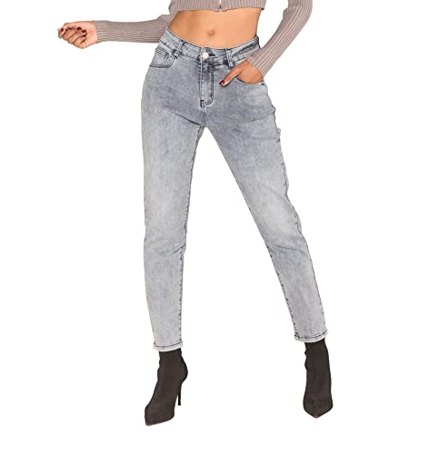 Nina Carter Q1806 Damen Boyfriend Jeanshosen HIGH Waist Used-Look Jeans Waschungseffekt (Grau/Blau (Q1806-8), L) von Nina Carter