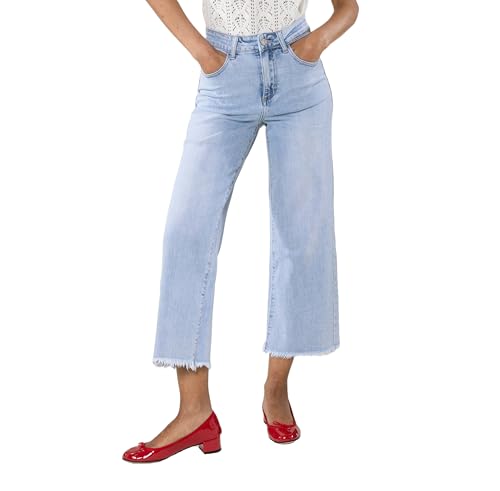 Nina Carter Q1850 Damen Jeans – 7/8 Cropped, High Waist, Stretch, Flared Cut, Used Look, Ausgefranst (Hellblau (QY1850-16), XS) von Nina Carter