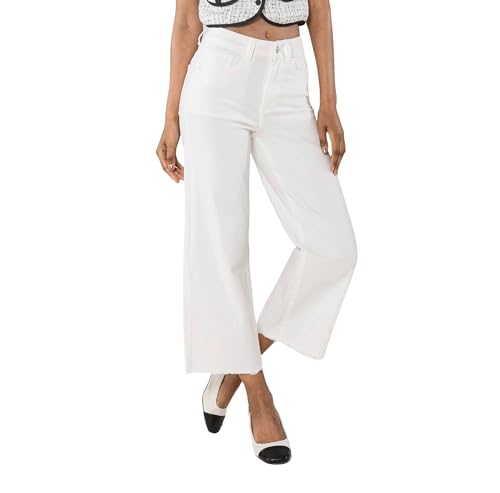 Nina Carter Q1850 Damen Jeans – 7/8 Cropped, High Waist, Stretch, Flared Cut, Used Look, Ausgefranst (Weiß (QY1850-3), M) von Nina Carter
