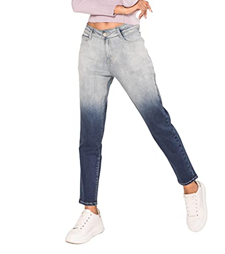 Nina Carter Q1877 Damen Jeanshosen MOM FIT Boyfriend zweifarbig Stretch Jeans (Blau-Weiß (Q1877), S) von Nina Carter