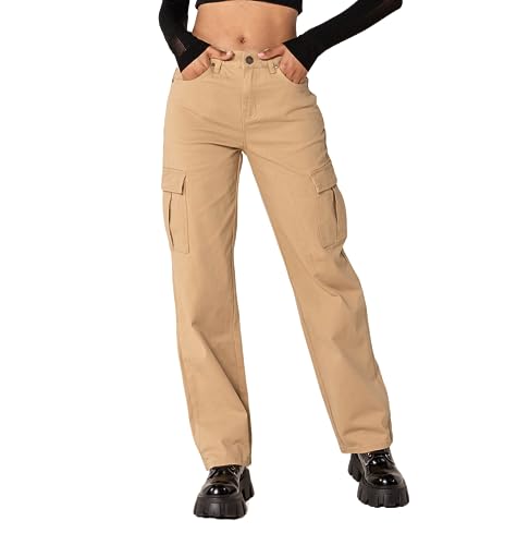 Nina Carter Q1885 Damen Cargo Jeans High Waist Cargohose Stretch Straight Leg Hose, Beige (Q1885), L von Nina Carter