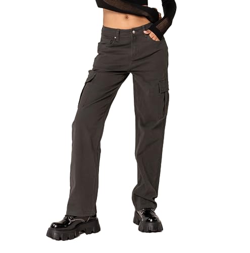 Nina Carter Q1885 Damen Cargo Jeans High Waist Cargohose Stretch Straight Leg Hose, Dunkelgrau (Q1885-4), L von Nina Carter