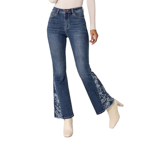 Nina Carter Q1898 Damen Bootcut Jeans HIGH Waist Stretchjeans Flared Jeanshosen Used-Look Schlaghosen, Blau (Q1898-1), M von Nina Carter