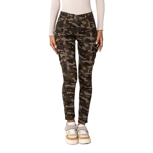 Nina Carter S353 Damen Cargohosen Skinny Fit Jeanshosen Cargo Jeans Stretchjeans Cargojeans Used Look, Camouflage Braun (S528), L von Nina Carter