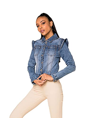 Nina Carter S506 Damen Jeansjacke Denim-Jacke Übergangsjacke Used-Look (Blau (S506), XL) von Nina Carter