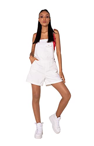 Nina Carter S511 Damen kurze Latzhose Jeans Boyfriend Denim Overall Jumpsuit Used-Look Sommeroverall (L, Weiß (S511-7)) von Nina Carter