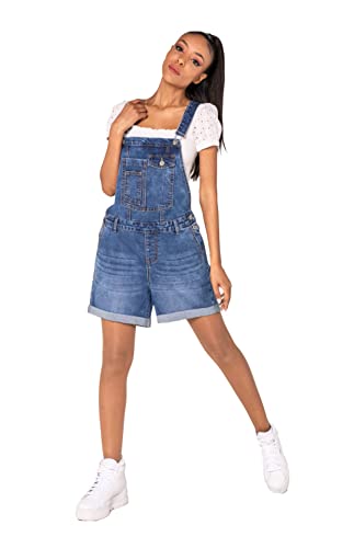 Nina Carter S511 Damen kurze Latzhose Jeans Boyfriend Denim Overall Jumpsuit Used-Look Sommeroverall (S, Dunkelblau (S511-3)) von Nina Carter