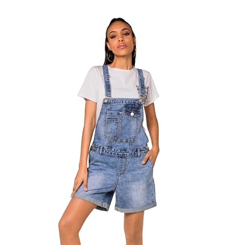 Nina Carter S511 Damen kurze Latzhose Jeans Boyfriend Denim Overall Jumpsuit Used-Look Sommeroverall (XL, Blau (S511)) von Nina Carter
