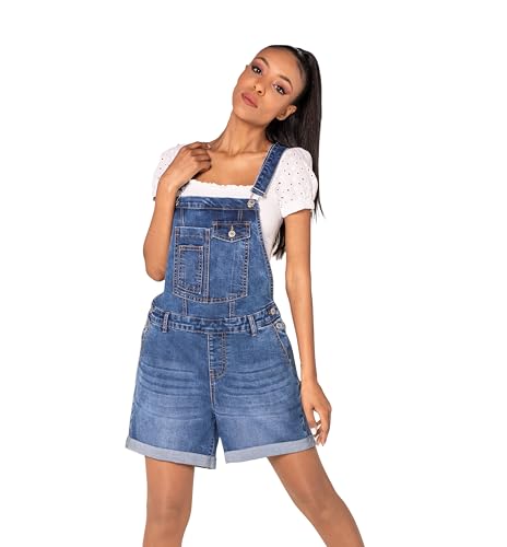 Nina Carter S511 Damen kurze Latzhose Jeans Boyfriend Denim Overall Jumpsuit Used-Look Sommeroverall (XL, Dunkelblau (S511-3)) von Nina Carter