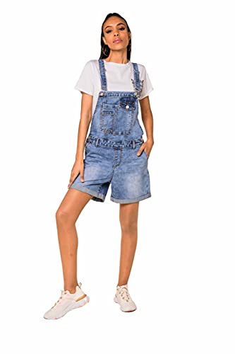 Nina Carter S511 Damen kurze Latzhose Jeans Boyfriend Denim Overall Jumpsuit Used-Look Sommeroverall (XS, Blau (S511)) von Nina Carter