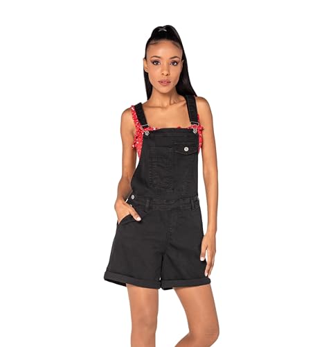 Nina Carter S511 Damen kurze Latzhose Jeans Boyfriend Denim Overall Jumpsuit Used-Look Sommeroverall (XS, Schwarz (S511-6)) von Nina Carter