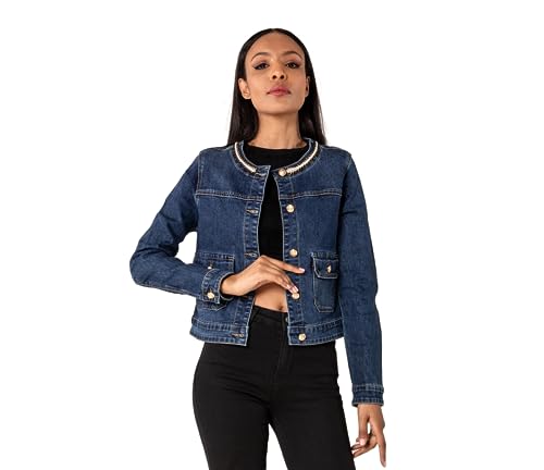 Nina Carter S531 Damen Jeansjacke Übergangsjacke Leichte Waschungseffekt Denim Casual Jacke, Blau (S531), S von Nina Carter