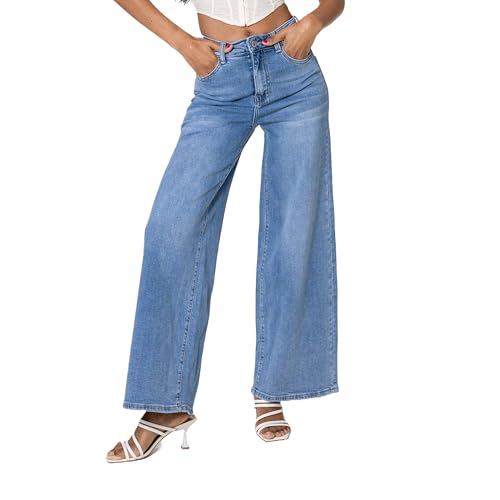 Nina Carter YY300 Damen High-Waisted Jeans Wide-Leg Flared Stretch Jeanshosen Used Look (Hellblau (YY-300-6), XXL) von Nina Carter