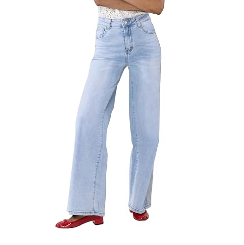 Nina Carter YY300 Damen High-Waisted Jeans Wide-Leg Flared Stretch Jeanshosen Used Look (Hellblau (YY300-16), XS) von Nina Carter