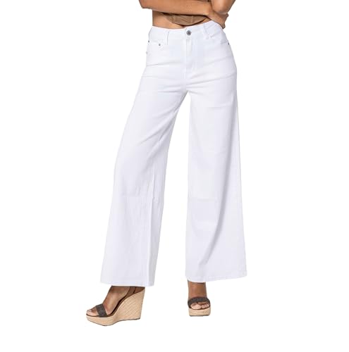 Nina Carter YY300 Damen High-Waisted Jeans Wide-Leg Flared Stretch Jeanshosen Used Look (Weiß (YY-300-10), XL) von Nina Carter