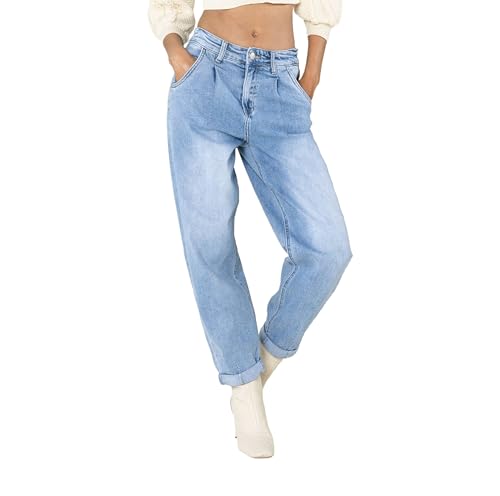 Nina Carter YY303 Damen High-Waist Baggy Jeans – Lässige Weit geschnittene Jeanshose Stretch-Denim Used Look (Hellblau (YY303-6), XS) von Nina Carter