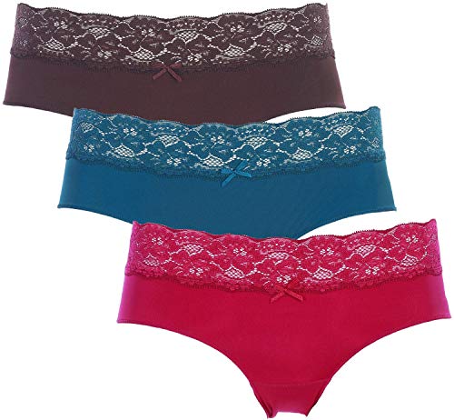 Nina von C 3 x Damen Basic Minihipster Hipster Unterwäsche floral Bordüre unifarben, Farbe:Mehrfarbig, Grösse:3XL - 46 von Nina von C