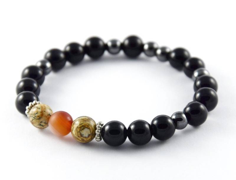 Edelstein Perlenarmband Aus Onyx, Jaspis & Quarz, Sakral Chakra Mala Mit Meditationssteine, Geschenkideen Frauen, Passende Ohrringe Im Shop von NinaAndIna