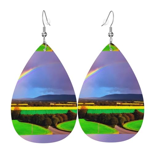 Abend-Regenbogen-Leder-Ohrring-Paare in Tropfenform, Kunstleder-Ohrring-Set für Frauen, leichtes Leder, baumelnde Ohrringe. von Ninainaid