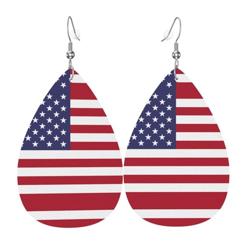 Amerikanische Flagge, Leder-Ohrring-Paar, Tropfenform, Kunstleder-Ohrring-Set für Frauen, leichtes Leder, baumelnde Ohrringe. von Ninainaid