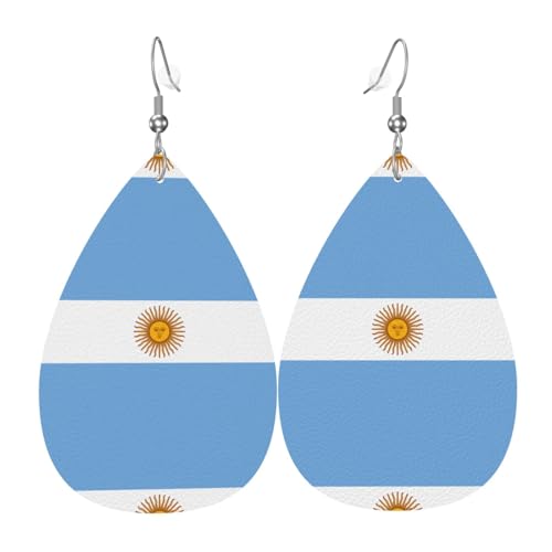 Argentinische Flagge, Leder-Ohrring-Paare, Tropfenform, Kunstleder-Ohrring-Set für Frauen, leichtes Leder, baumelnde Ohrringe. von Ninainaid