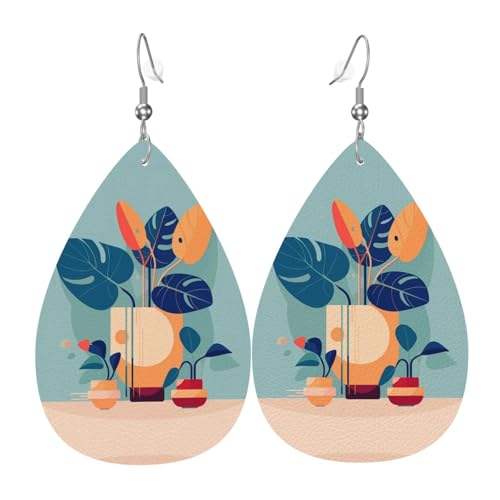 Blau-orangefarbene Turtleback-Bambus-Leder-Ohrring-Paare in Tropfenform, Kunstleder-Ohrring-Set für Frauen, leichtes Leder, baumelnde Ohrringe. von Ninainaid